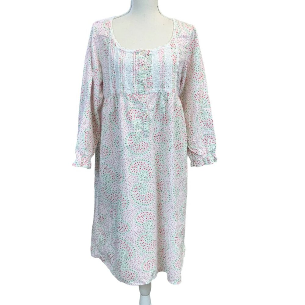 Lanz of Salzburg Flannel Long Sleeve Nightgown In Multicolor Size Medium Cottage
